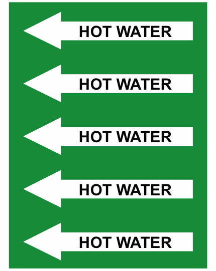 Hot Water Left Arrow Pipe Label (Sold Per Inch)