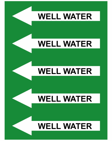 Well Water Left Arrow Pipe Label (Sold Per Inch)