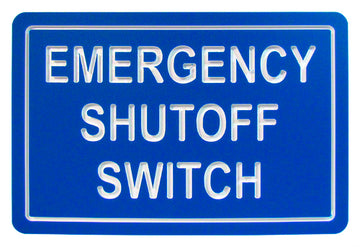 Emergency Shutoff Switch Sign - 9 x 6 Inches Engraved on Blue/White Heavy-Duty Plastic .25