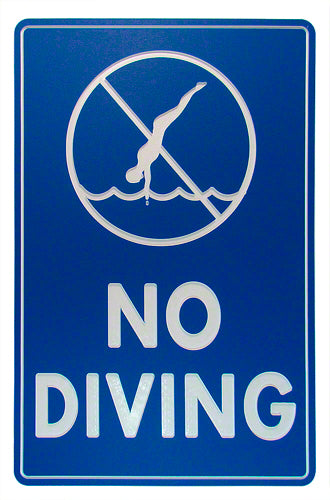 No Diving Sign - 12 x 18 Inches Engraved on Blue/White Heavy-Duty Plastic .25