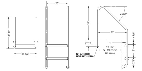 2-Step 27 Inch Wide Standard Ladder 1.50 x .120 Inch - Marine Grade