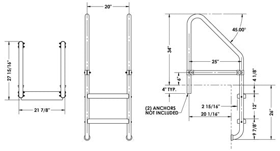 2-Step 25 Inch Wide Cross-Braced Heavy-Duty Ladder 1.90 OD x .109 Inch