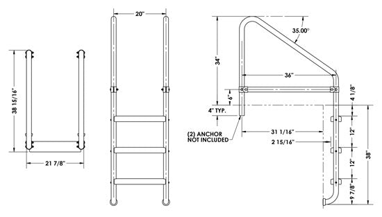 3-Step 36 Inch Wide Cross-Braced Heavy-Duty Ladder 1.90 x .065 Inch