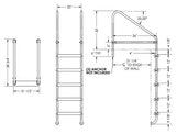 5-Step 36 Inch Wide Cross-Braced Heavy-Duty Ladder 1.50 x .120 Inch - Marine Grade