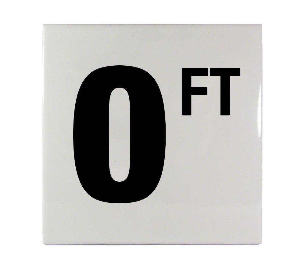 0 FT Ceramic Smooth Tile Depth Marker 6 Inch x 6 Inch with 4 Inch Lettering