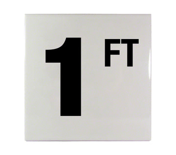 1 FT Ceramic Smooth Tile Depth Marker 6 Inch x 6 Inch with 4 Inch Lettering