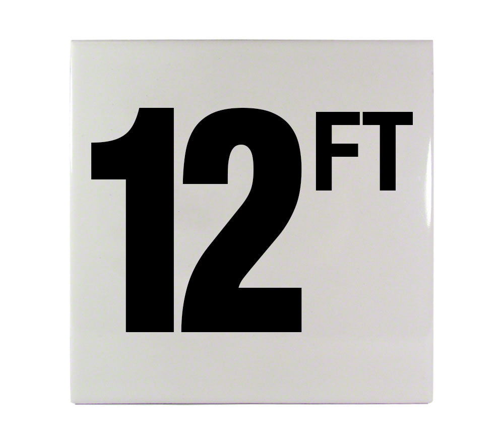 12 FT Ceramic Smooth Tile Depth Marker 6 Inch x 6 Inch with 4 Inch Lettering