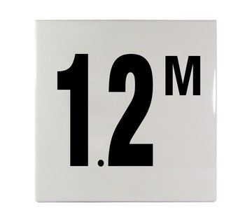 1.2 M Ceramic Smooth Tile Depth Marker 6 Inch x 6 Inch with 4 Inch Lettering