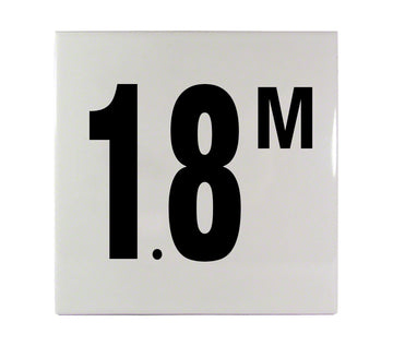 1.8 M Ceramic Smooth Tile Depth Marker 6 Inch x 6 Inch with 4 Inch Lettering