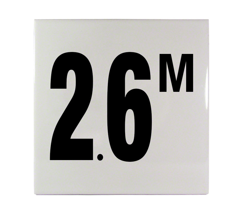 2.6 M Ceramic Smooth Tile Depth Marker 6 Inch x 6 Inch with 4 Inch Lettering