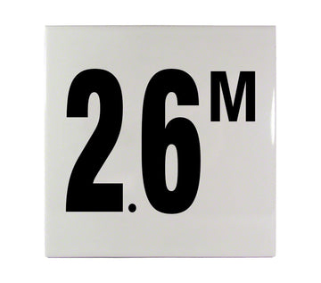 2.6 M Ceramic Smooth Tile Depth Marker 6 Inch x 6 Inch with 4 Inch Lettering