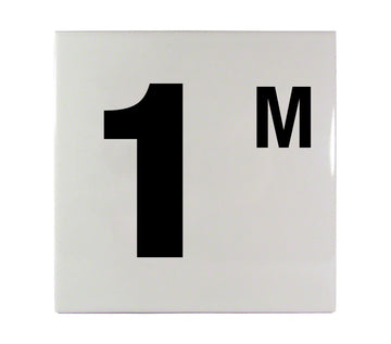 1 M Ceramic Smooth Tile Depth Marker 6 Inch x 6 Inch with 4 Inch Lettering