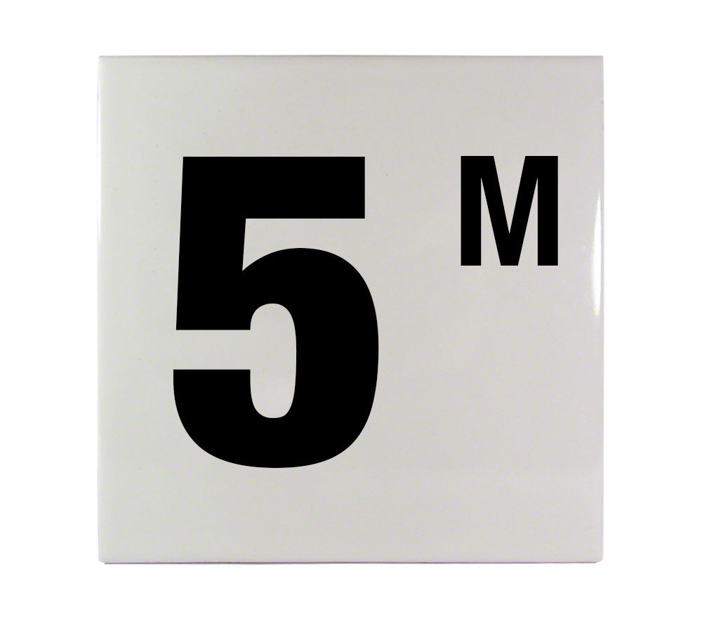 5 M Ceramic Smooth Tile Depth Marker 6 Inch x 6 Inch with 4 Inch Lettering