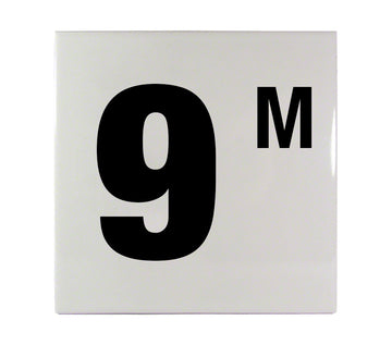 9 M Ceramic Smooth Tile Depth Marker 6 Inch x 6 Inch with 4 Inch Lettering