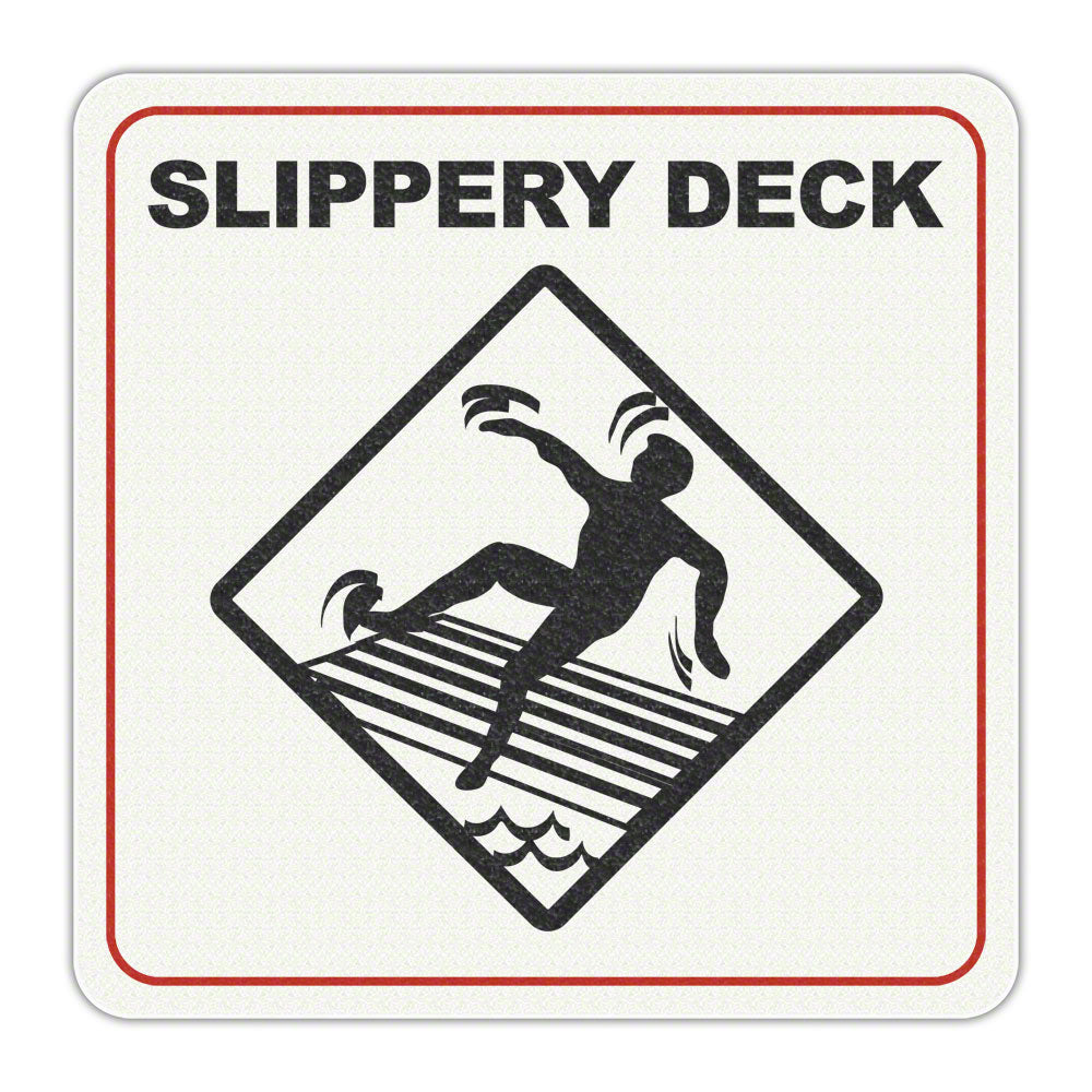 SLIPPERY DECK with Symbol - Adhesive Depth Marker - 6 Inch x 6 Inch
