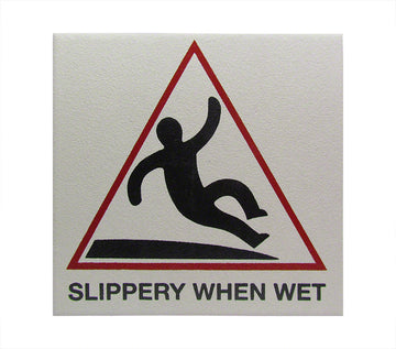 SLIPPERY WHEN WET With Symbol Ceramic Smooth 6 Inch x 6 Inch Tile Depth Marker