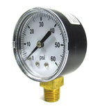 0 to 60 PSI Pressure Gauge - 1/8 Inch Bottom Mount - 2 Inch Face - Stainless Steel Case