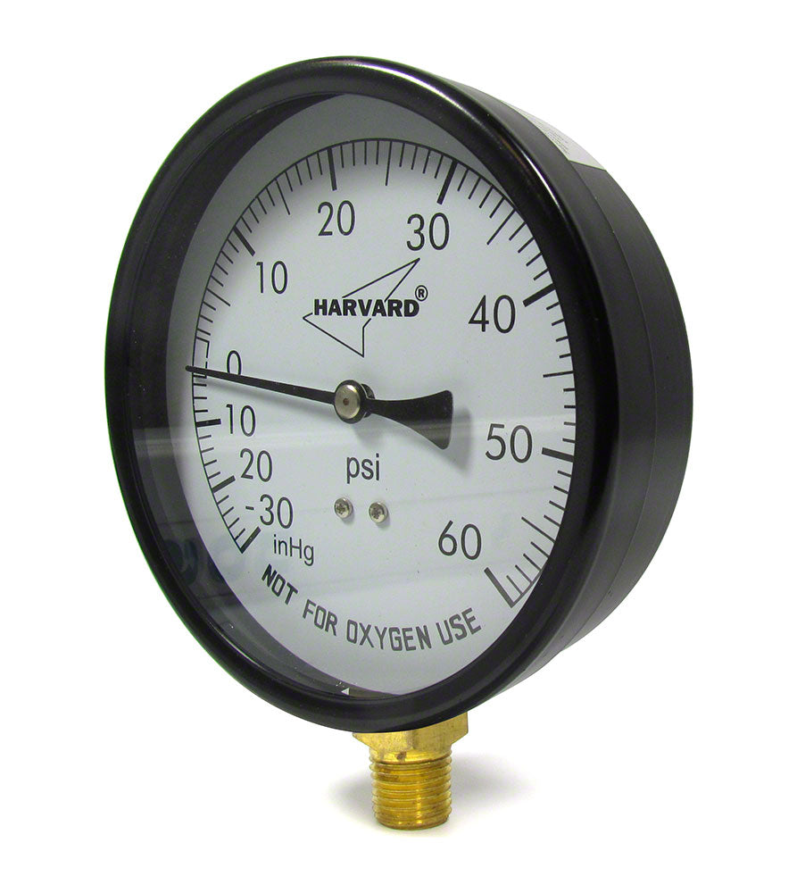 -30 to 60 PSI Vacuum/Pressure Gauge - 1/4 Inch Bottom Mount - 4-1/2 Inch Face - Stainless Steel Case