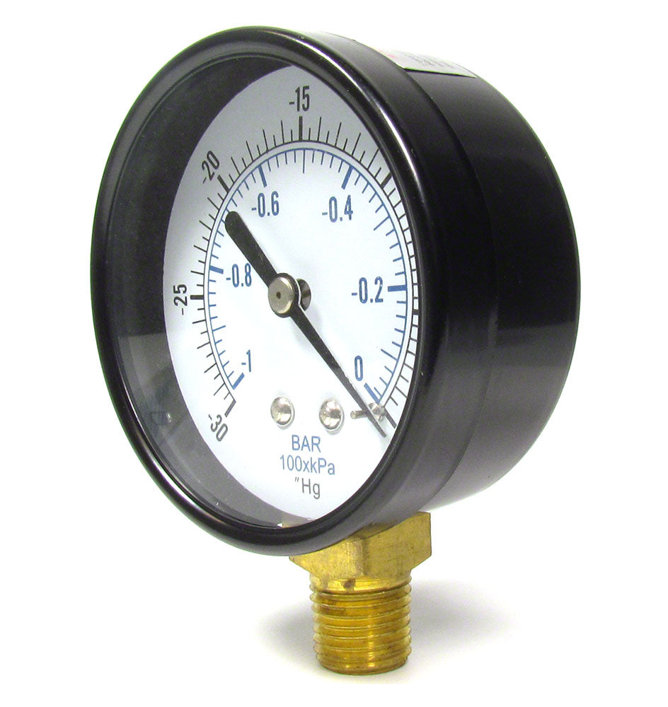 -30 to 0 PSI Vacuum/Pressure Gauge - 1/4 Inch Bottom Mount - 2-1/2 Inch Face - Stainless Steel Case
