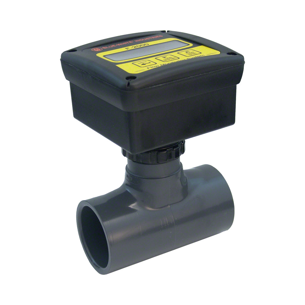 F-2000RTP Digital Paddlewheel Flowmeter With Wall Mount - 2 Inch Slip Solvent Weld PVC Tee - Battery 30-300 GPM - Remote Display