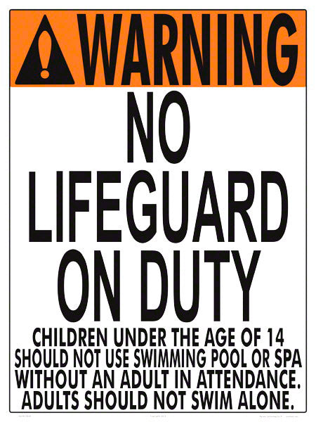 Virginia/West Virginia No Lifeguard Warning Sign (14 Years and Under) - 18 x 24 Inches on Heavy-Duty Aluminum