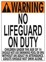 Virginia/West Virginia No Lifeguard Warning Sign (14 Years and Under) - 18 x 24 Inches on Styrene Plastic