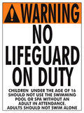 Massachusetts/New York No Lifeguard Warning Sign (16 Years and Under) - 18 x 24 Inches on Heavy-Duty Aluminum