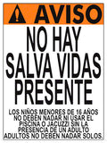 Massachusetts/New York No Lifeguard Warning Sign in Spanish (16 Years and Under) - 18 x 24 Inches on Heavy-Duty Aluminum