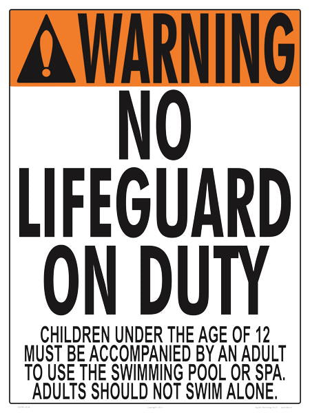Iowa/Washington No Lifeguard Warning Sign (12 Years and Under) - 18 x 24 Inches on Heavy-Duty Aluminum