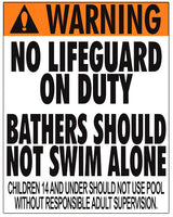 Utah No Lifeguard Warning Sign (14 Years and Under) - 24 x 30 Inches on Styrene Plastic