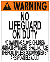 Missouri/South Dakota No Lifeguard Warning Sign (No Age Limit) - 24 x 30 Inches on Styrene Plastic