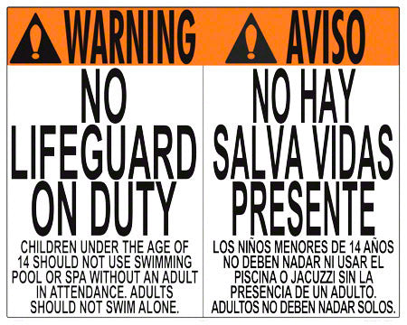 Virginia/West Virginia No Lifeguard Warning Sign in English/Spanish (Age 14) - 30 x 24 Inches on Heavy-Duty Aluminum