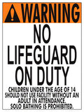 Nevada No Lifeguard Warning Sign (14 Years and Under) - 18 x 24 Inches on Heavy-Duty Aluminum