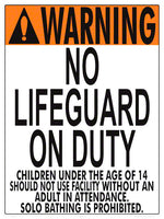 Nevada No Lifeguard Warning Sign (14 Years and Under) - 18 x 24 Inches on Heavy-Duty Aluminum