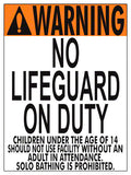 Nevada No Lifeguard Warning Sign (14 Years and Under) - 18 x 24 Inches on Styrene Plastic
