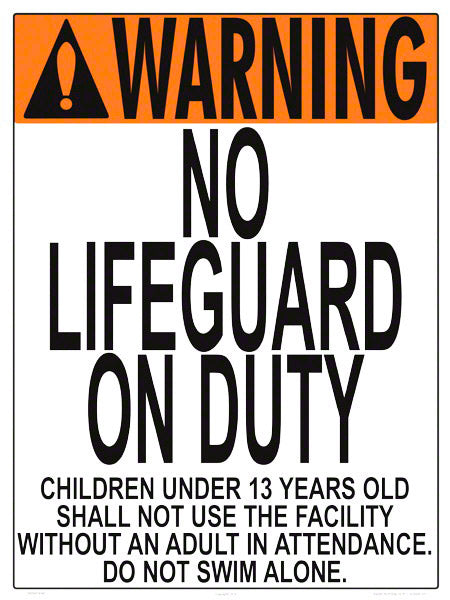 Idaho No Lifeguard Warning Sign (13 Years and Under) - 18 x 24 Inches on Styrene Plastic