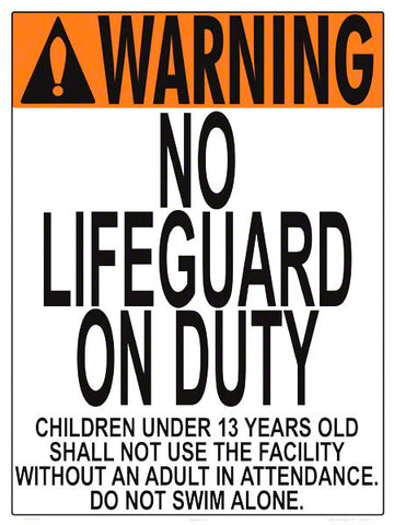 Idaho No Lifeguard Warning Sign (13 Years and Under) - 18 x 24 Inches on Heavy-Duty Aluminum