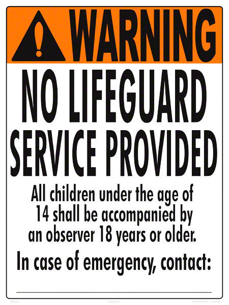 New Mexico No Lifeguard Warning Sign (14 Years and Under) - 18 x 24 Inches on Heavy-Duty Aluminum (Customize or Leave Blank)