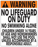 Indiana No Lifeguard (14 Years and Under) Warning Sign - 24 x 30 Inches on Styrene Plastic