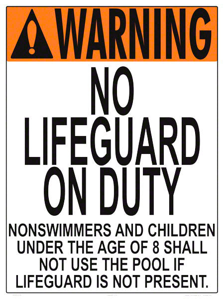 Wyoming No Lifeguard (8 Years and Under) Warning Sign - 18 x 24 Inches on Heavy-Duty Aluminum