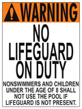 Wyoming No Lifeguard (8 Years and Under) Warning Sign - 18 x 24 Inches on Heavy-Duty Aluminum