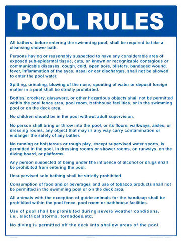 Pool Rules Sign - 18 x 24 Inches on Heavy-Duty Aluminum