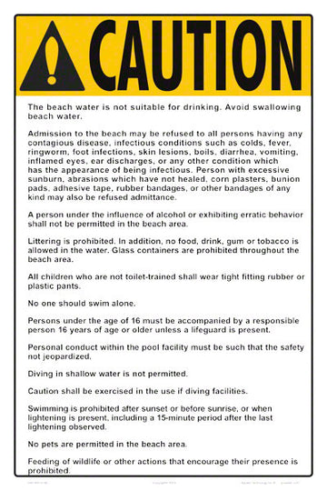 Beach Rules Caution Sign - 12 x 18 Inches on Heavy-Duty Aluminum
