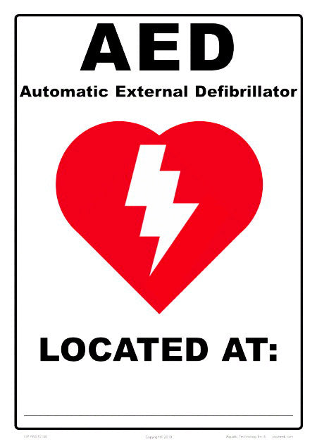 AED Located at Sign - 10 x 14 Inches on Heavy-Duty Aluminum (Customize or Leave Blank)