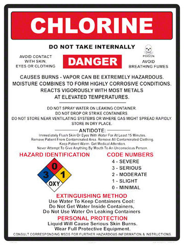 Chlorine Danger Instruction Sign - 18 x 24 Inches on Adhesive Vinyl