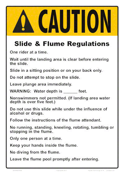 State Slide and Flume Regulations Caution Sign - 10 x 14 Inches on Heavy-Duty Aluminum