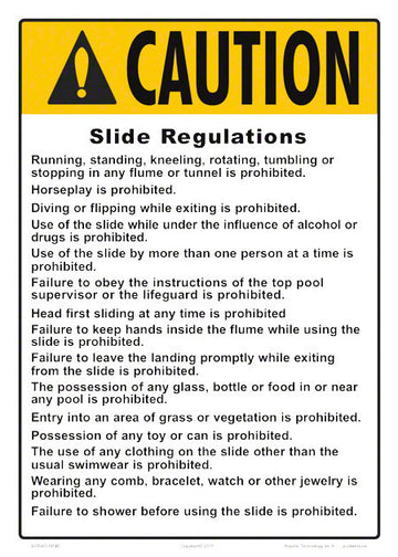 State Slide Regulations Caution Sign - 10 x 14 Inches on Styrene Plastic