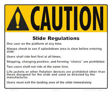 Slide Regulations Caution Sign - 12 x 10 Inches on Styrene Plastic