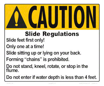 New York Slide Regulations Caution Sign - 12 x 10 Inches on Styrene Plastic