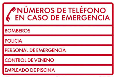 Emergency Phone Numbers Sign in Spanish - 18 x 12 Inches on Styrene Plastic